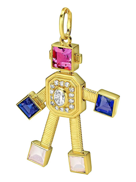  Van Robot 18k Yellow Gold Multi-stone Robot-shaped Pendant 