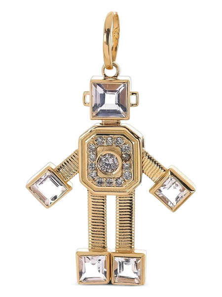  Van Robot 18k Yellow Gold Robot Diamond And Morganite Pendant 