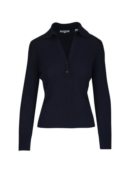  Veronica Beard Button Ribbed Polo Shirt - Blue 