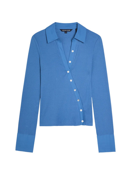  Veronica Beard Button Ribbed Top - Blue 