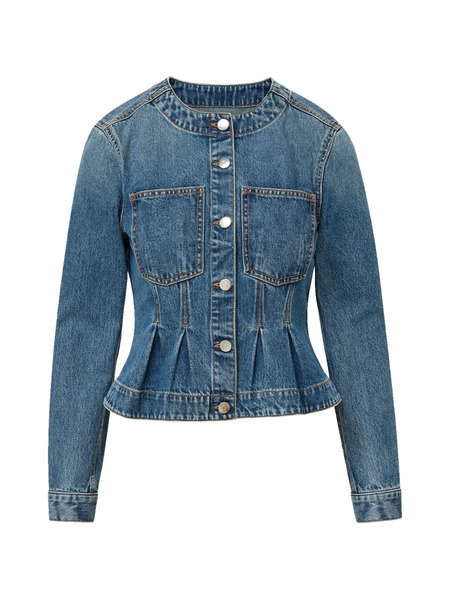  Veronica Beard Buttoned Pleated Denim Jacket - Blue 