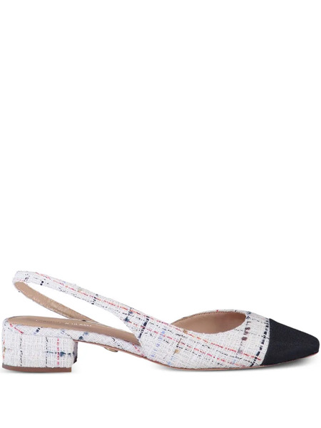  Veronica Beard Cecile Tweed Slingback Pumps - White 