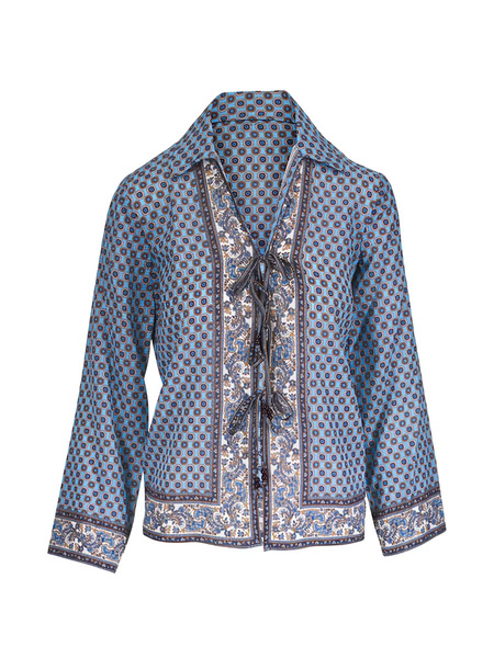  Veronica Beard Eva Printed Tie-neck Blouse - Blue 