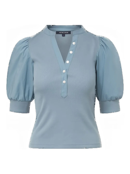  Veronica Beard Puff-sleeve Button Top - Blue 