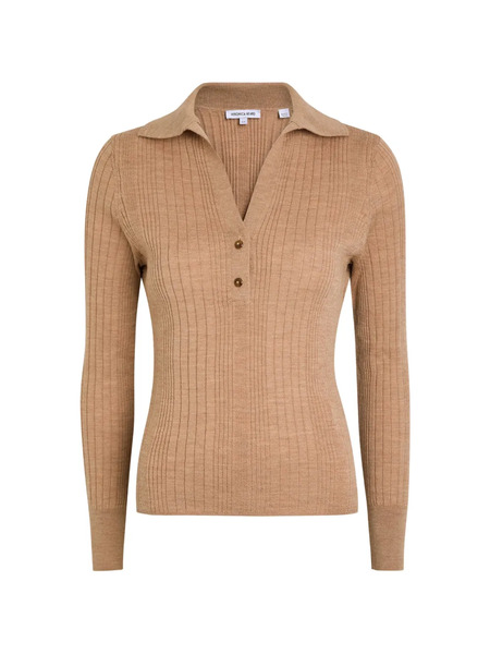  Veronica Beard Ribbed Button-down Polo Top - Brown 
