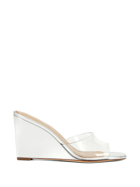  Veronica Beard Square Toe Wedge Sandals - Silver 