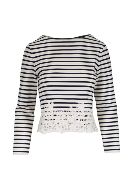  Veronica Beard Striped Lace Blouse - White 