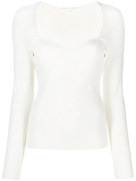  Veronica Beard Sweetheart Ribbed Knit Top - Neutrals 