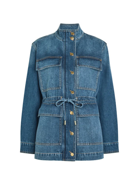  Veronica Beard Truman Drawstring Pocket Demin Jacket - Blue 