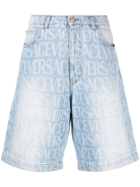  Versace Versace Allover Denim Shorts - Blue 