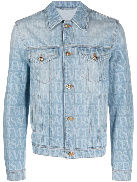  Versace Allover Logo-print Denim Jacket - Blue 