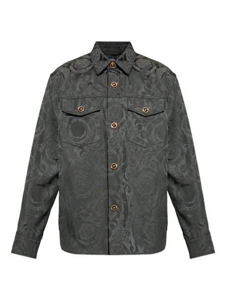  Versace Barocco-print Buttoned Overshirt - Grey 