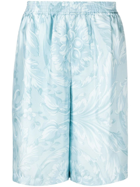  Versace Barocco-print Silk Shorts - Blue 