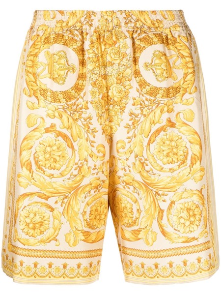  Versace Barocco-print Silk Shorts - Yellow 