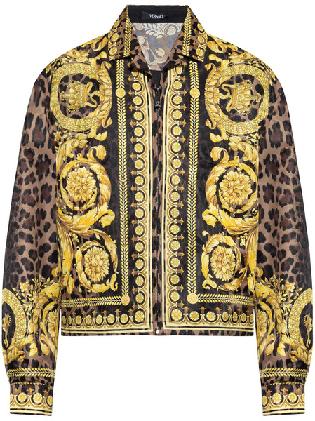  Versace Barocco-print Zip-up Shirt Jacket - Yellow 