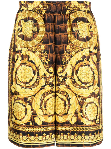  Versace Baroccodile-print Silk Shorts - Brown 