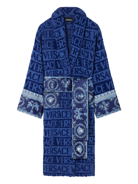  Versace Baroque-print Cotton Robe - Blue 