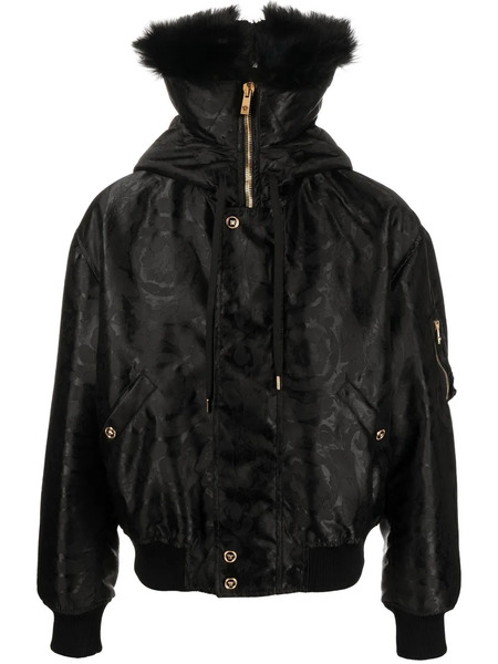  Versace Baroque-print Shearling-lined Jacket - Black 