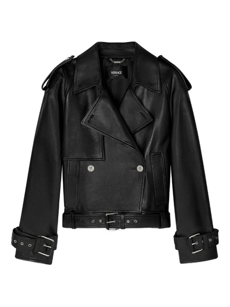  Versace Belted Leather Jacket - Black 