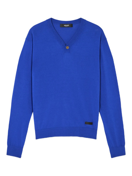  Versace Button V-neck Sweater - Blue 