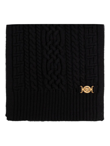  Versace Cable-knit Virgin-wool Scarf - Black 