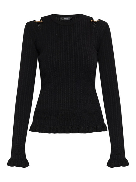  Versace Cut-outs Ruffled Sweater - Black 