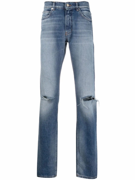 Versace Distressed-effect Straight-leg Jeans - Blue 
