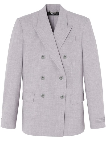  Versace Double-breasted Chambray Blazer - Grey 