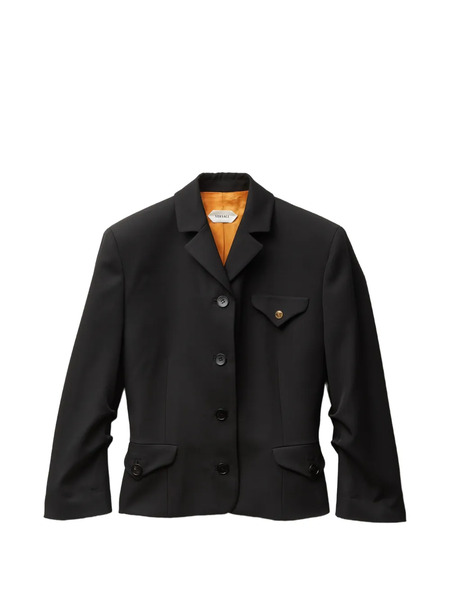  Versace Draped Grain De Poudre Wool Jacket - Black 