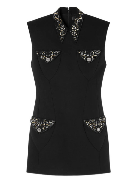  Versace Embellished Wool Mini Dress - Black 