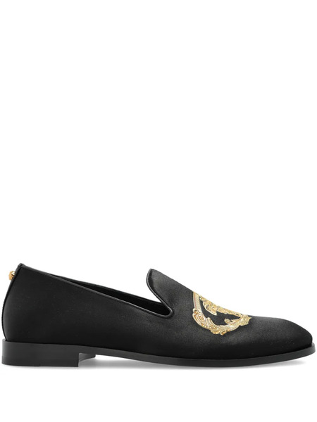  Versace Embroidered Architectural Baroque Slippers - Black 