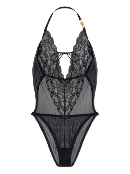  Versace Embroidered Lace-trim Bodysuit - Black 