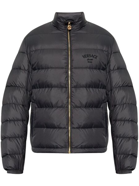 Versace Embroidered Logo Puffer Jacket - Black 