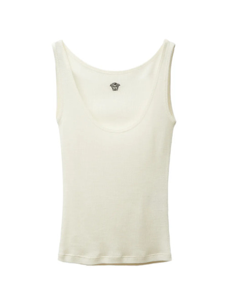  Versace Embroidered Ribbed Wool Tank Top - Neutrals 
