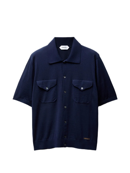  Versace Embroidered Wool Knit Shirt - Blue 