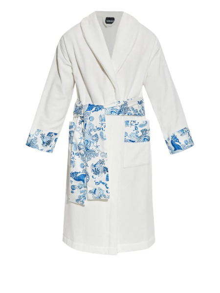  Versace Floral-print Belted Robe - White 