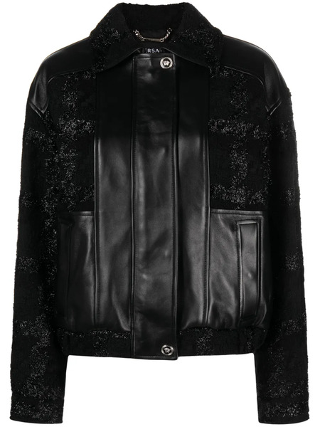  Versace Glittered Leather Bomber Jacket - Black 