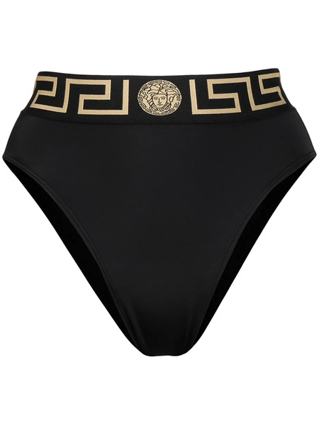  Versace Greca Border High-waisted Bikini Bottoms - Black 