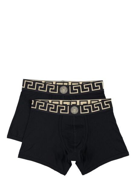  Versace Greca Border Long Boxers (pack Of Two) - Black 