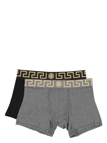  Versace Greca Border Long Boxers (pack Of Two) - Black 