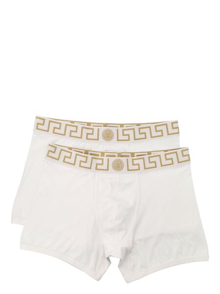  Versace Greca Border Long Boxers (pack Of Two) - White 