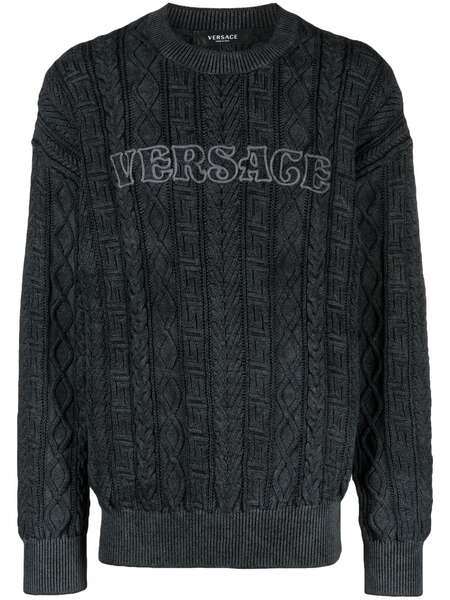  Versace Greca Cable-knit Jumper - Black 