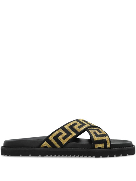  Versace Greca-embellished Slides - Black 