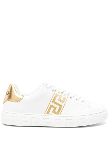  Versace Greca-embroidered Leather Sneakers - White 