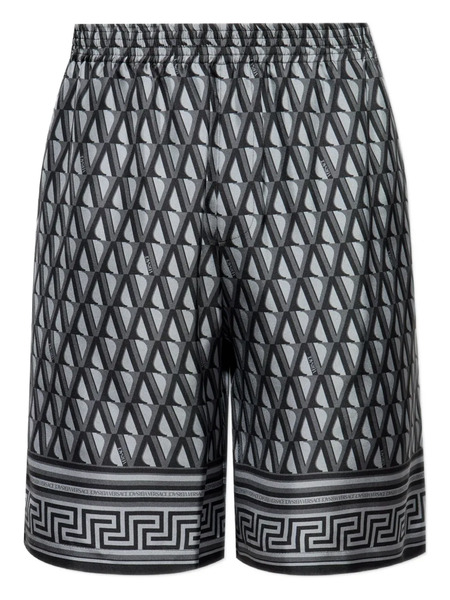  Versace Greca-trim Silk Shorts - Grey 