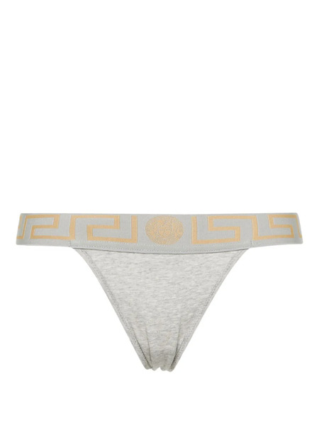  Versace Greca-waistband Jersey Thong - Grey 