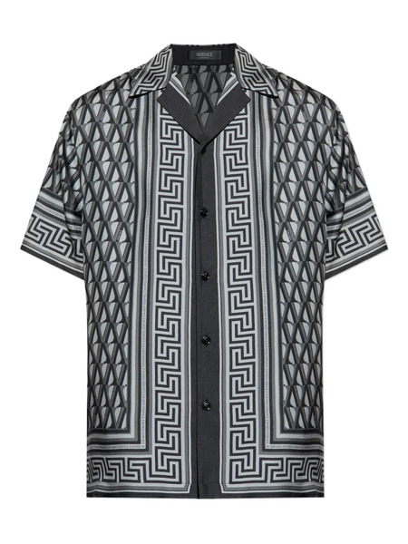  Versace Grecca-trim Silk Shirt - Grey 