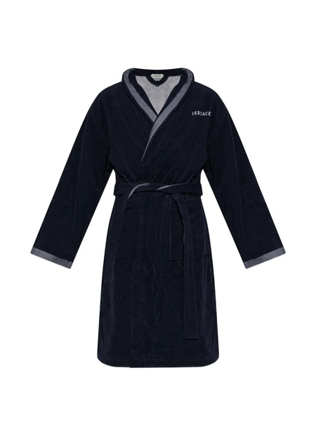  Versace Home Embroidered-graphic Cotton Bathrobe - Blue 