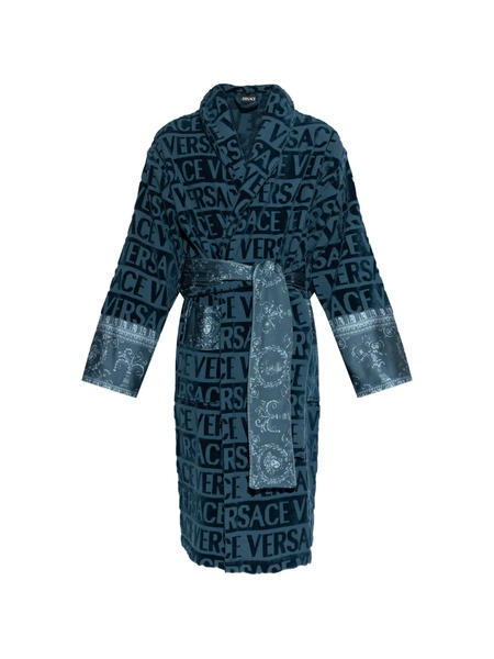 Versace Home Logo-pattern Belted Robe - Blue 