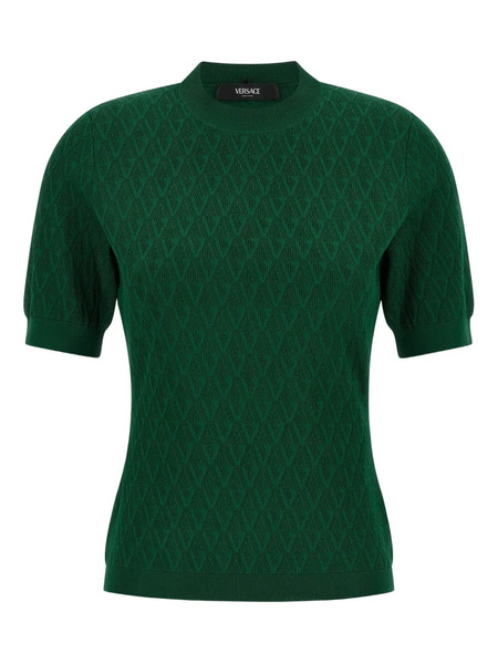  Versace Jacquard Short-sleeve Sweater - Green 
